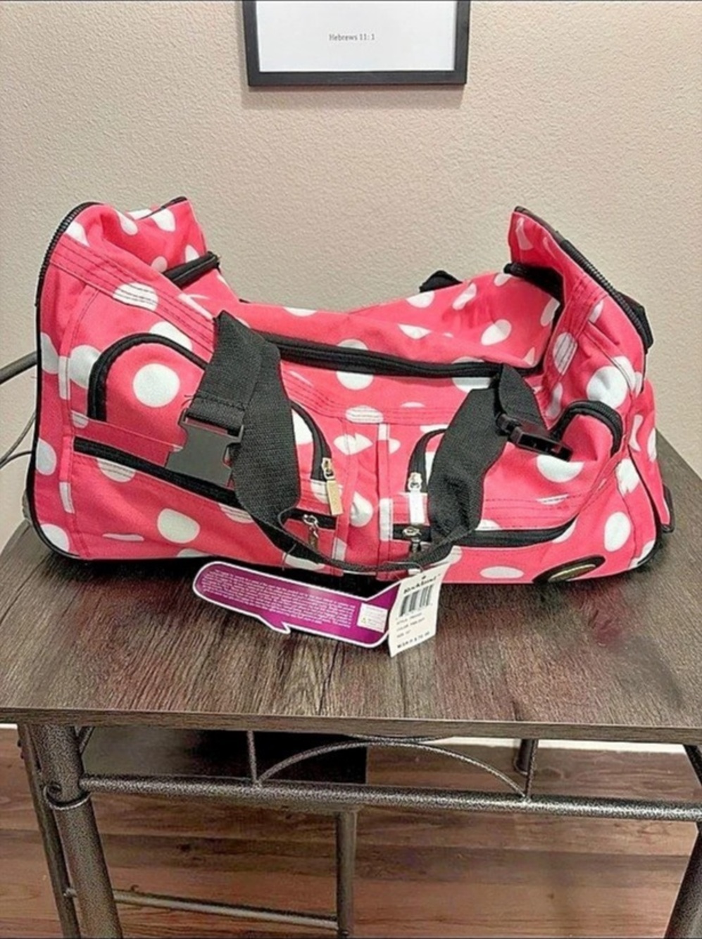 Rockland 22-Inch Rolling Duffel Bag Pink & White Polka Dot